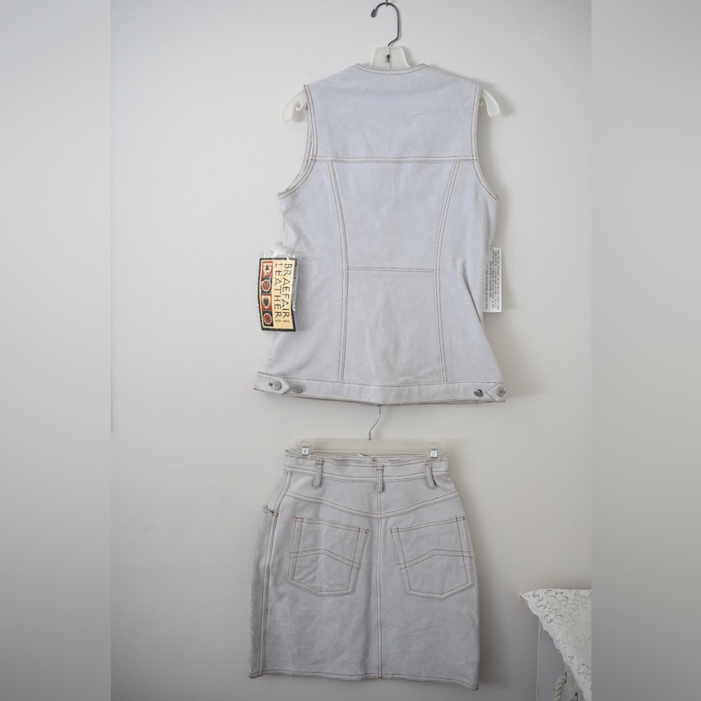 Vintage NWT Braefair Women's Sm Genuine Leather Set - Skirt & Vest White Suede - Picture 8 of 16
